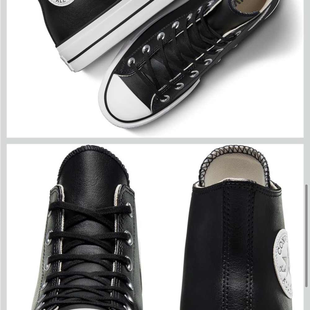 Women’s Black Leather Chuck Taylor High Top Sneakers EUC Size 8 - Picture 2 of 6